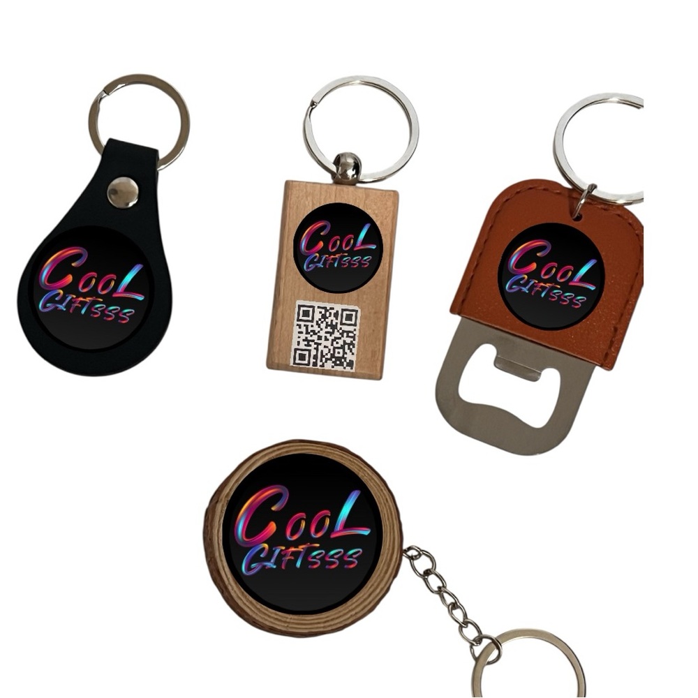 QR Code Keychain Black, Natural Wood & Brown pick one with your closet QR